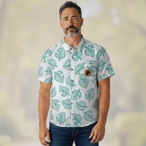 Cakeworthy Animal Crossing New Horizons Nook Inc Leaf Button Down Shirt 2XL